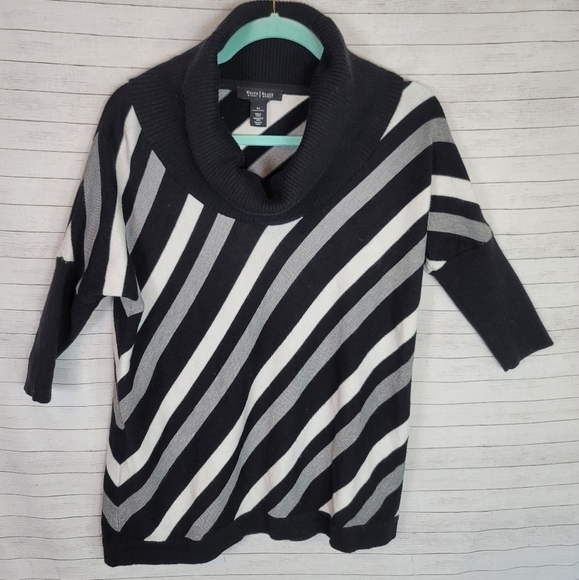 WHITE HOUSE BLACK MARKET ASYMMETRICAL STRIPED TURTLENECK SWEATER, sz XS - Picture 9 of 10